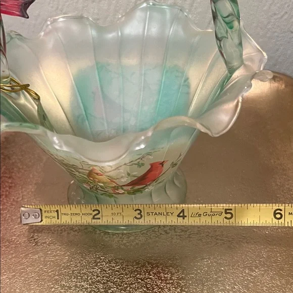 #1568**Elegant Glass Basket with Red Bird Accent. Accepting Reasonable Offers - Picture 7 of 15